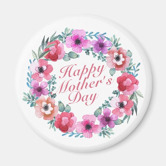 Elegant Happy Moederdag Floral Wreath Magnet (Voorkant)