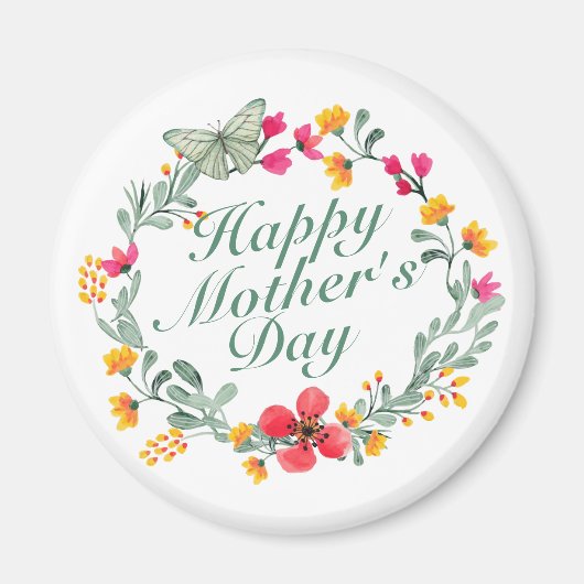 Elegant Happy Moederdag Floral Wreath Magnet (Voorkant)