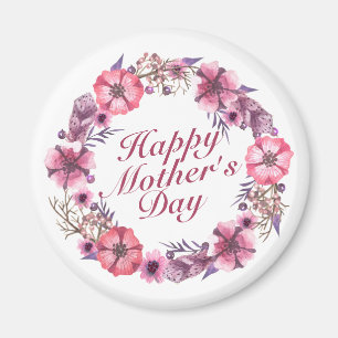 Elegant Happy Moederdag Floral Wreath Magnet