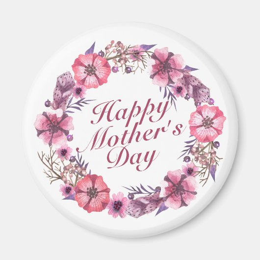 Elegant Happy Moederdag Floral Wreath Magnet (Voorkant)
