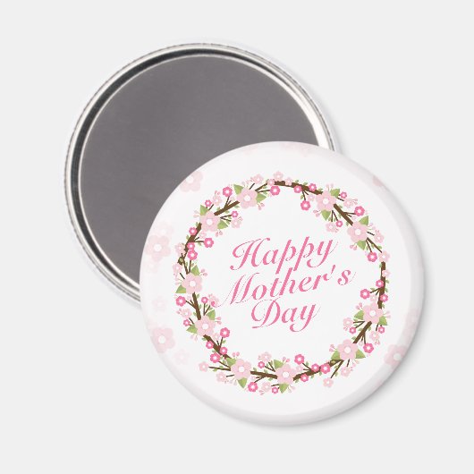 Elegant Happy Moederdag Floral Wreath Magnet (Voorkant / Achterkant)