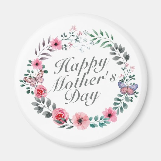 Elegant Happy Moederdag Floral Wreath Magnet (Voorkant)