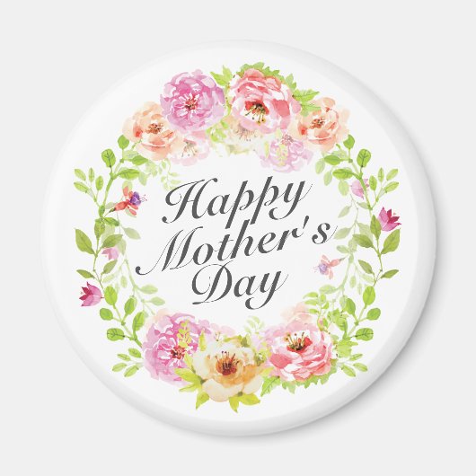 Elegant Happy Moederdag Floral Wreath Magnet (Voorkant)
