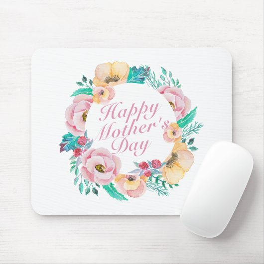 Elegant Happy Moederdag Floral Wreath Mousepad Muismat (Met muis)