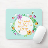 Elegant Happy Moederdag Floral Wreath Mousepad Muismat (Met muis)