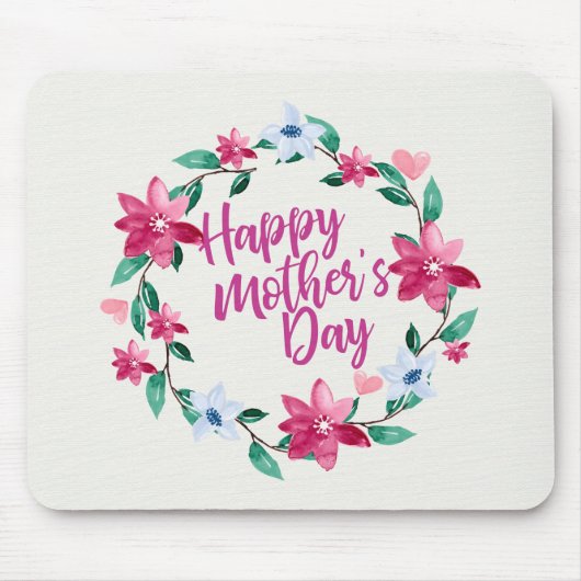 Elegant Happy Moederdag Floral Wreath Mousepad Muismat (Voorkant)