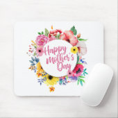 Elegant Happy Moederdag Floral Wreath Mousepad Muismat (Met muis)