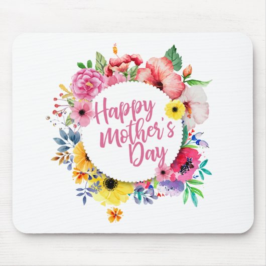Elegant Happy Moederdag Floral Wreath Mousepad Muismat (Voorkant)