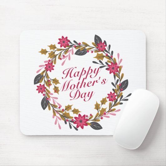 Elegant Happy Moederdag Floral Wreath Mousepad Muismat (Met muis)