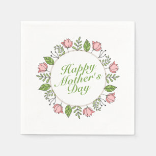 Elegant Happy Moederdag Floral Wreath   Napkin Servet