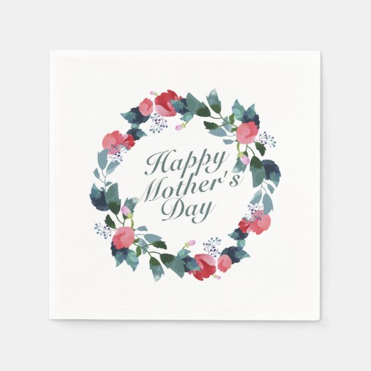 Elegant Happy Moederdag Floral Wreath | Napkin Servet (Voorkant)