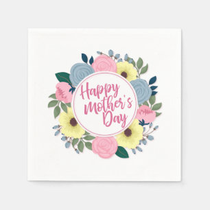 Elegant Happy Moederdag Floral Wreath   Napkin Servet