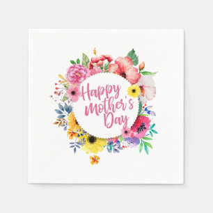 Elegant Happy Moederdag Floral Wreath   Napkin Servet