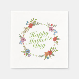 Elegant Happy Moederdag Floral Wreath   Napkin Servet