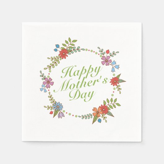 Elegant Happy Moederdag Floral Wreath | Napkin Servet (Voorkant)
