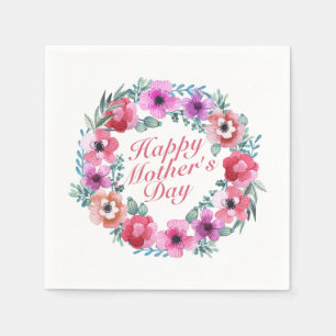 Elegant Happy Moederdag Floral Wreath Napkin Servet