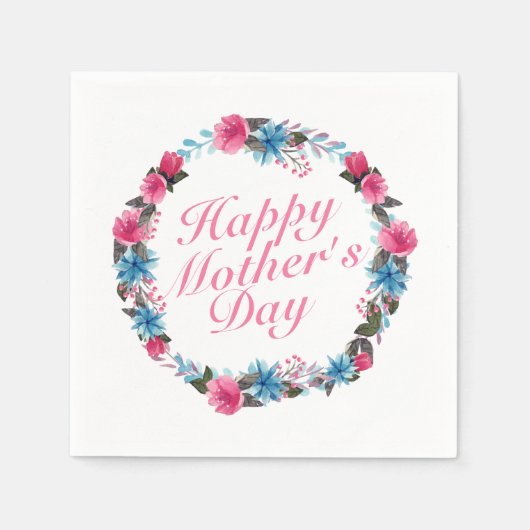 Elegant Happy Moederdag Floral Wreath Napkin Servetten (Voorkant)