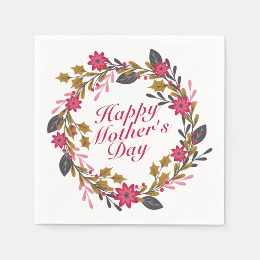 Elegant Happy Moederdag Floral Wreath Napkin Servetten (Voorkant)
