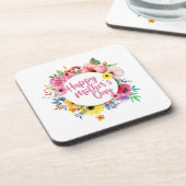 Elegant Happy Moederdag Floral Wreath | ONDERZETTE Bier Onderzetter (Linkerzijde)