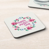 Elegant Happy Moederdag Floral Wreath | ONDERZETTE Bier Onderzetter (Linkerzijde)