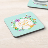 Elegant Happy Moederdag Floral Wreath | ONDERZETTE Bier Onderzetter (Linkerzijde)