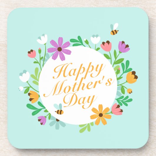 Elegant Happy Moederdag Floral Wreath | ONDERZETTE Bier Onderzetter (Voorkant)