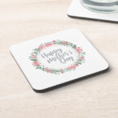 Elegant Happy Moederdag Floral Wreath | ONDERZETTE Bier Onderzetter (Linkerzijde)