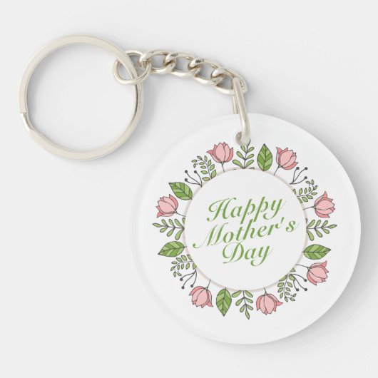 Elegant Happy Moederdag Floral Wreath Sleutelhange Sleutelhanger (Voorkant)
