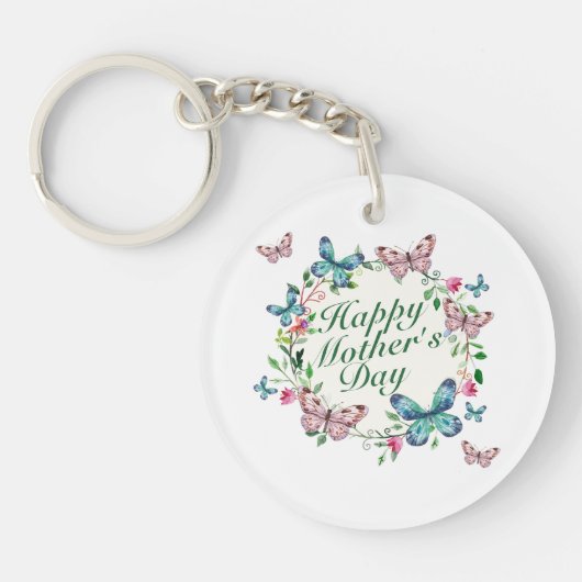Elegant Happy Moederdag Floral Wreath Sleutelhange Sleutelhanger (Voorkant)