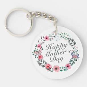 Elegant Happy Moederdag Floral Wreath Sleutelhange Sleutelhanger
