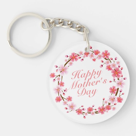 Elegant Happy Moederdag Floral Wreath Sleutelhange Sleutelhanger (Voorkant)