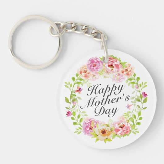 Elegant Happy Moederdag Floral Wreath Sleutelhange Sleutelhanger (Voorkant)