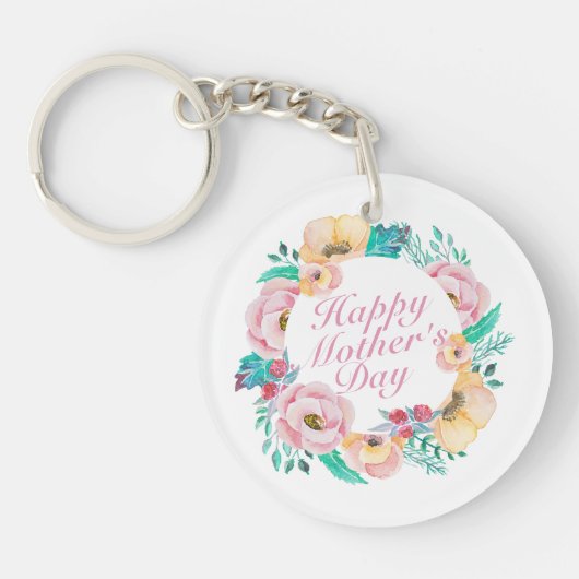 Elegant Happy Moederdag Floral Wreath Sleutelhange Sleutelhanger (Voorkant)