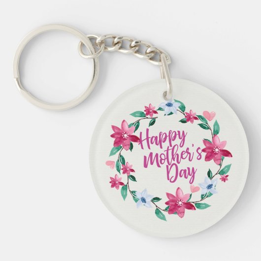 Elegant Happy Moederdag Floral Wreath Sleutelhange Sleutelhanger (Voorkant)