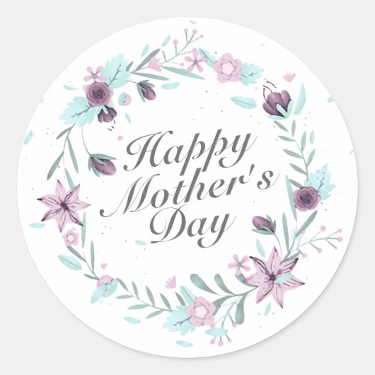 Elegant Happy Moederdag Floral Wreath Sticker (Voorkant)