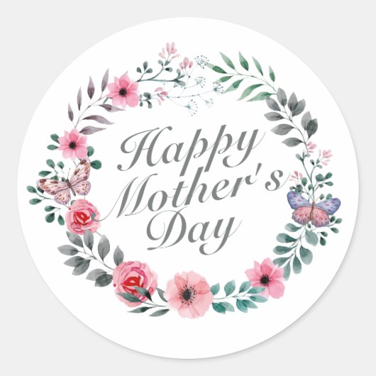 Elegant Happy Moederdag Floral Wreath Sticker (Voorkant)