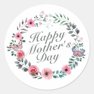 Elegant Happy Moederdag Floral Wreath Sticker
