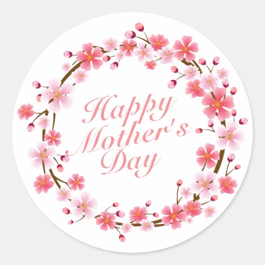 Elegant Happy Moederdag Floral Wreath Sticker (Voorkant)