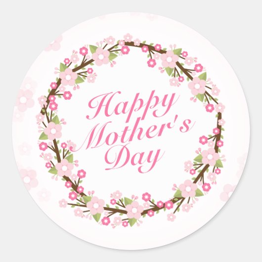 Elegant Happy Moederdag Floral Wreath Sticker (Voorkant)