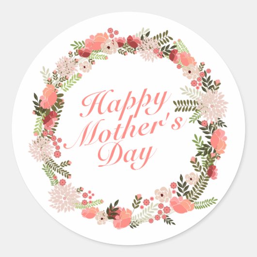 Elegant Happy Moederdag Floral Wreath Sticker (Voorkant)