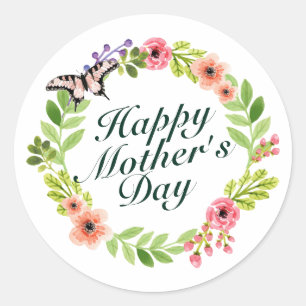 Elegant Happy Moederdag Floral Wreath Sticker
