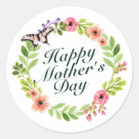 Elegant Happy Moederdag Floral Wreath Sticker (Voorkant)