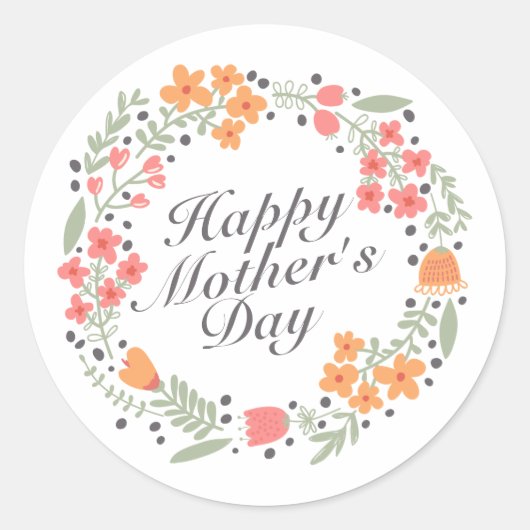 Elegant Happy Moederdag Floral Wreath Sticker (Voorkant)