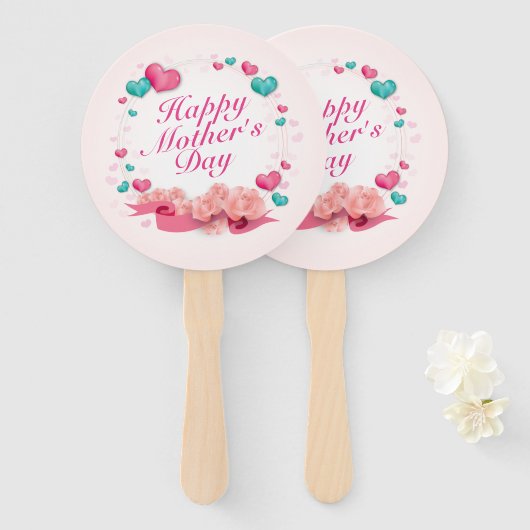 Elegant Happy Moederdag Snoep Harten Hand Fan Handwaaier (Voorkant en achterkant)