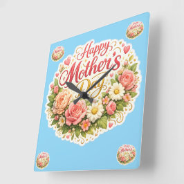 Elegant happy Mother's Day floral wreath Vierkante Klok