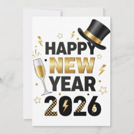 Elegant Happy New Year 2026 Black & Gold Greeting  Bedankkaart