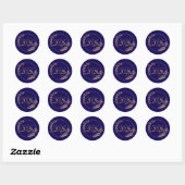 Elegant Happy New Year 2026 Blue & Gold Personaliz Ronde Sticker (Vel)