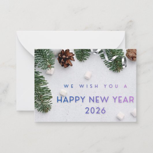 Elegant Happy New Year 2026 Flat Note Card Notitiekaartje (Voorkant)