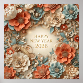 elegant happy new year 2026 floral poster