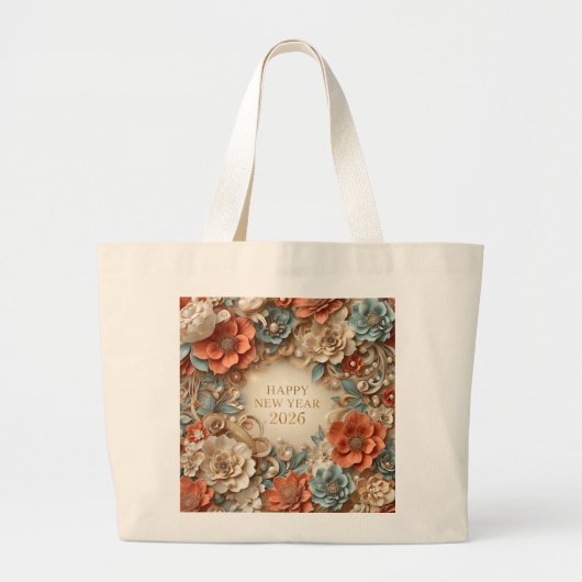 elegant happy new year 2026 floral tote bag (Voorkant)